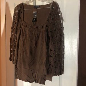 Brand new Brown crocheted sweater top by INC